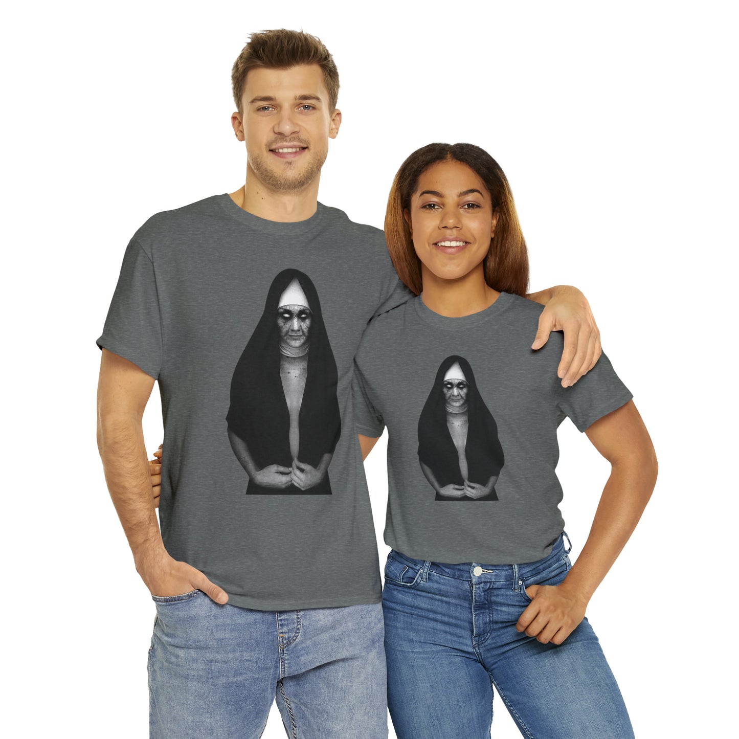 Halloween Scary Evil Nun- Unisex Heavy Cotton Tee