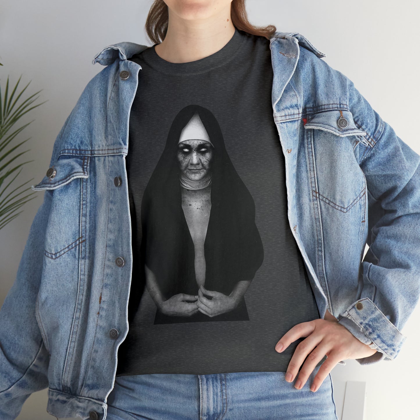 Halloween Scary Evil Nun- Unisex Heavy Cotton Tee