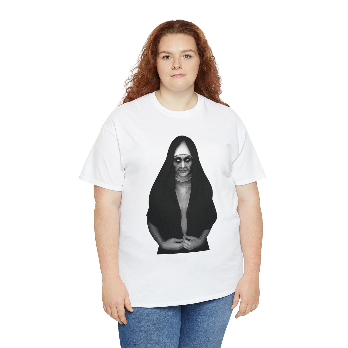 Halloween Scary Evil Nun- Unisex Heavy Cotton Tee