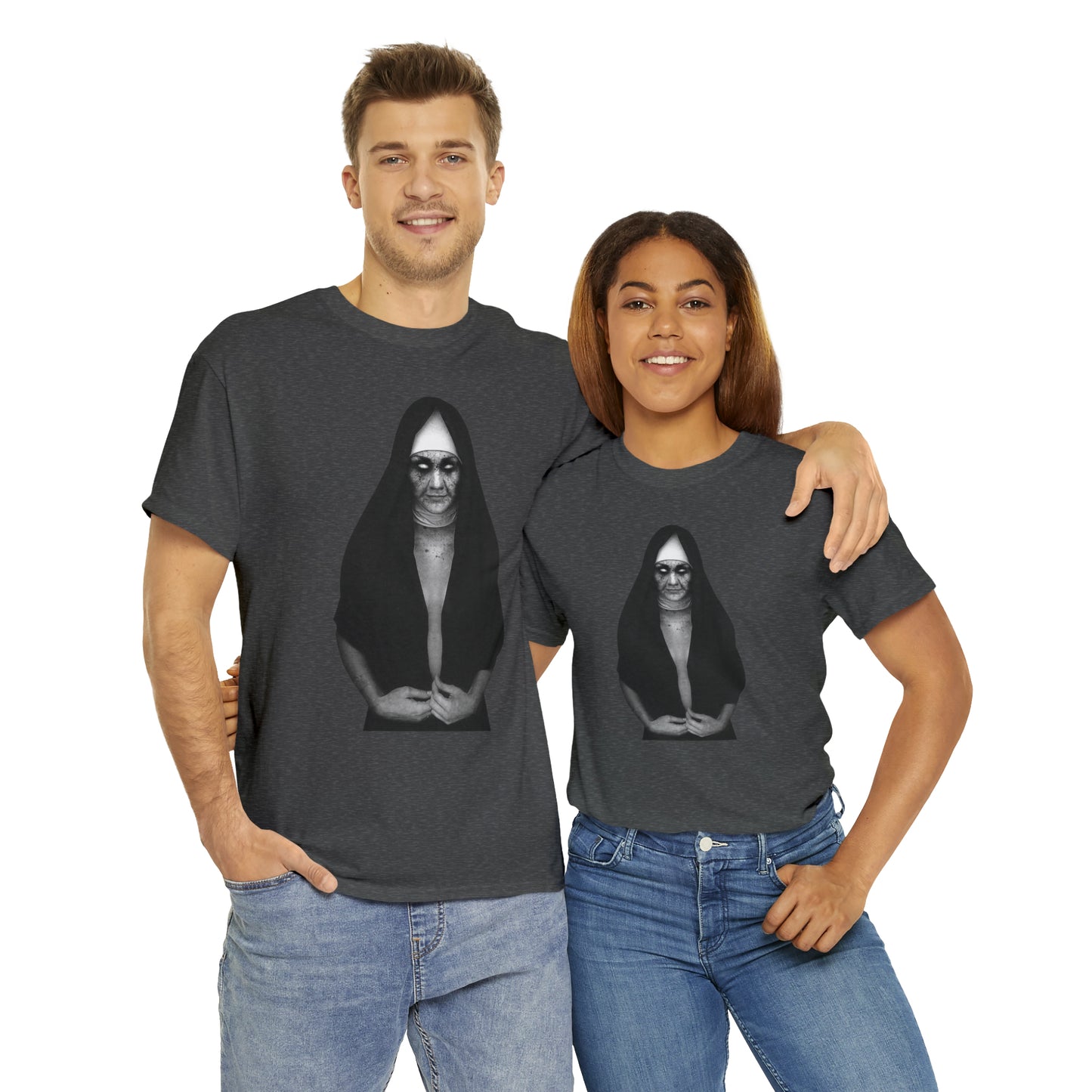 Halloween Scary Evil Nun- Unisex Heavy Cotton Tee