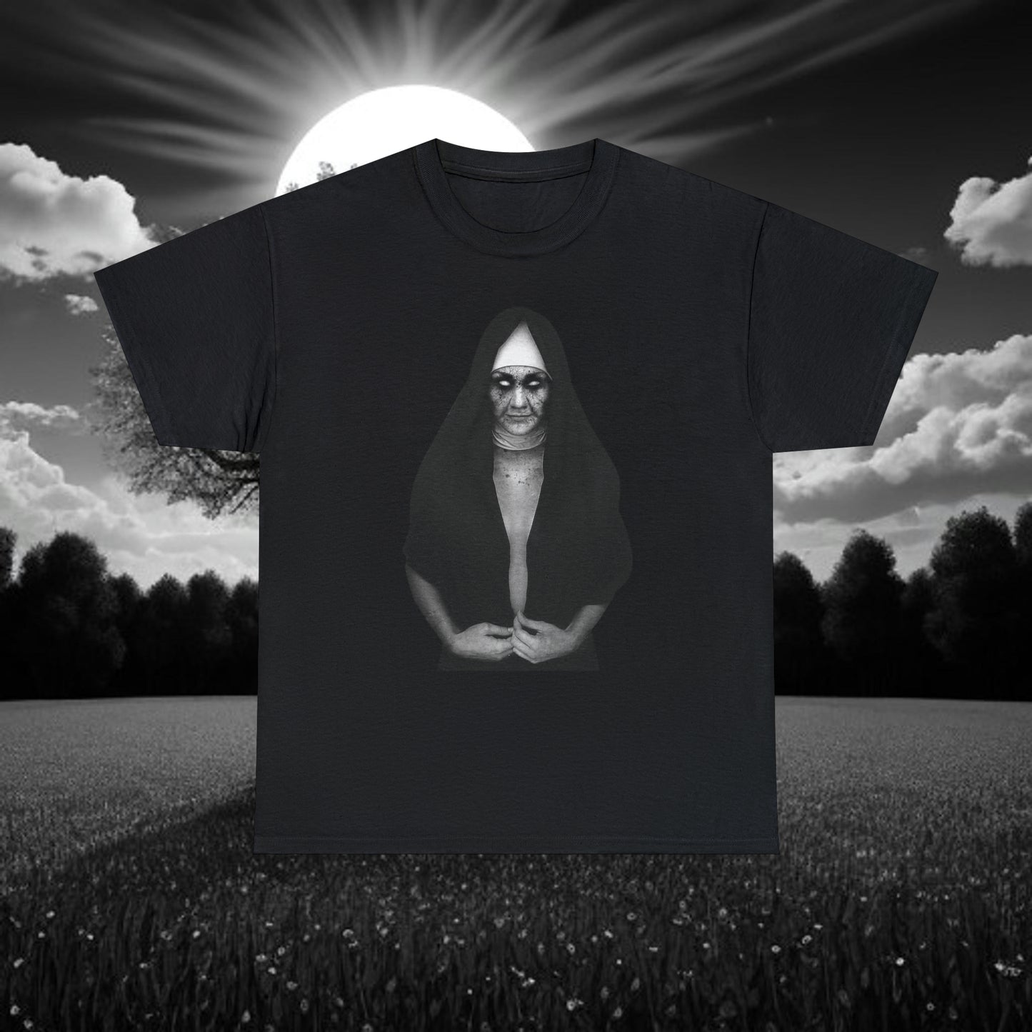 Halloween Scary Evil Nun- Unisex Heavy Cotton Tee