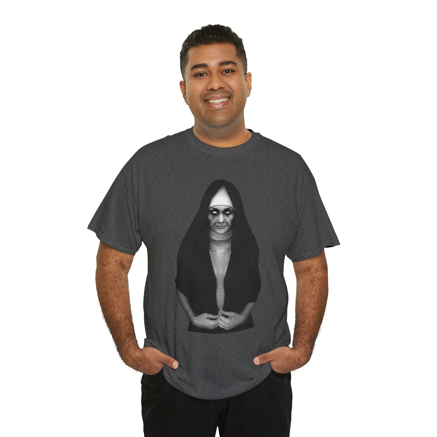 Halloween Scary Evil Nun- Unisex Heavy Cotton Tee