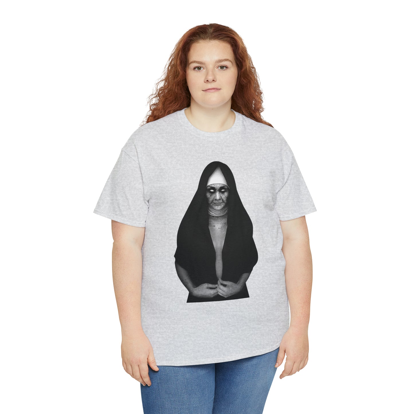 Halloween Scary Evil Nun- Unisex Heavy Cotton Tee