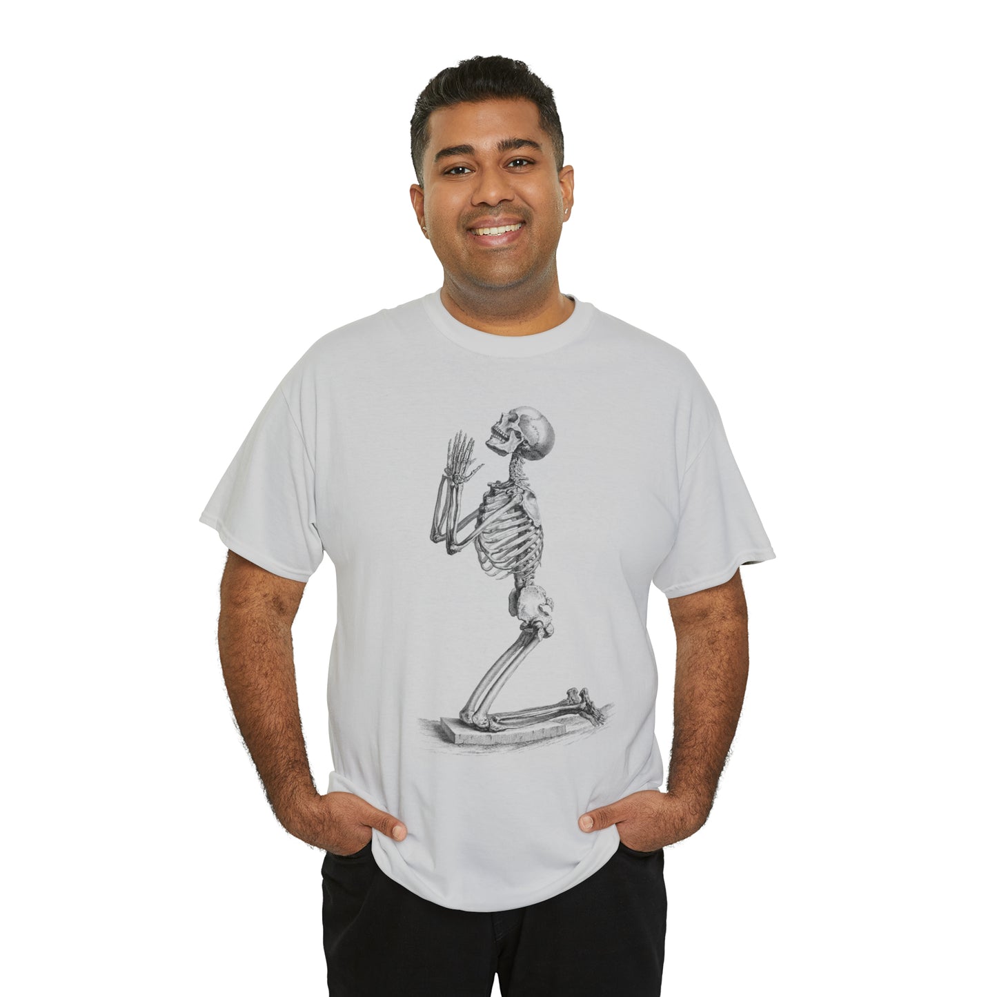 Halloween Praying Skeleton - Unisex Heavy Cotton Tee