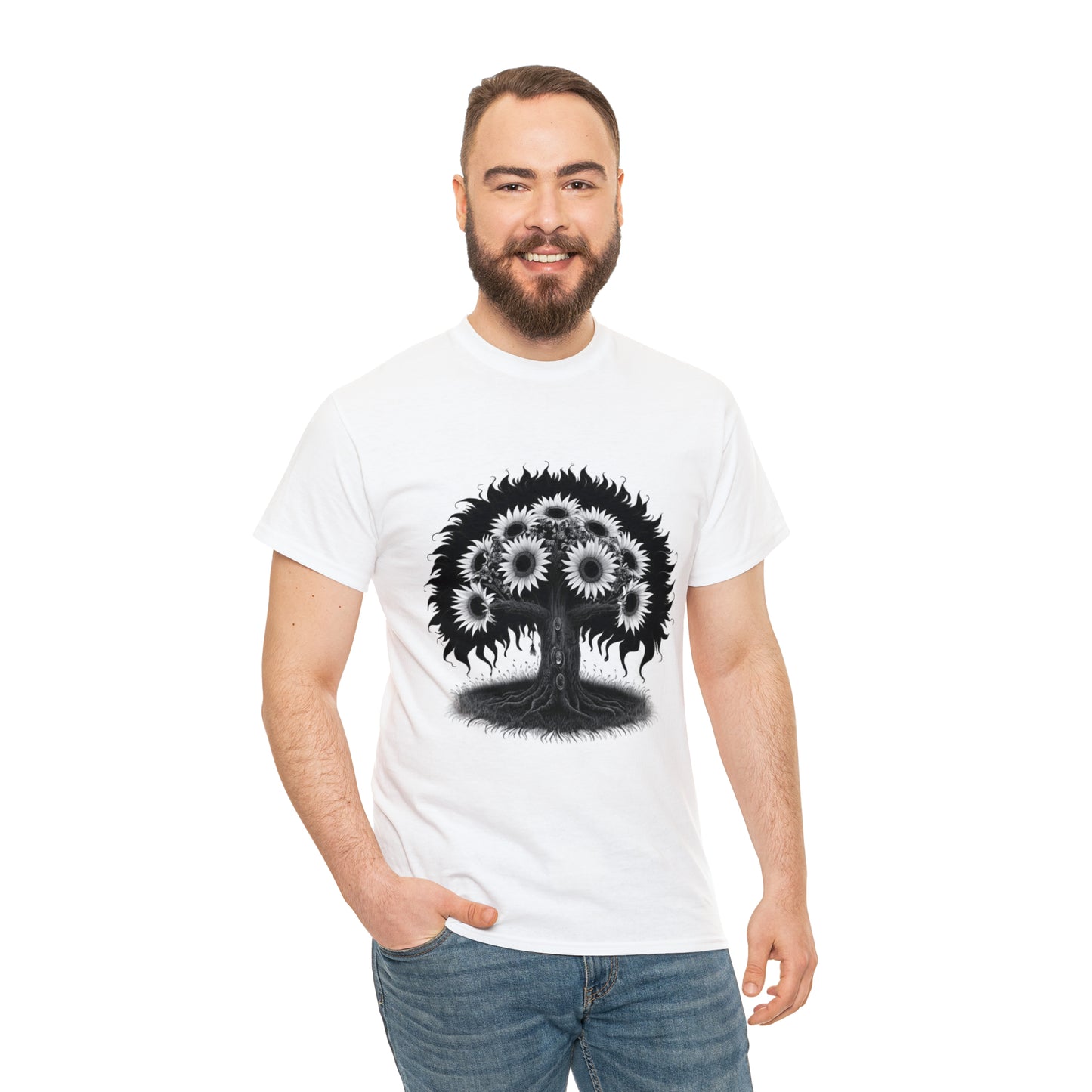 Halloween Scary Sunflower Tree - Unisex Heavy Cotton Tee