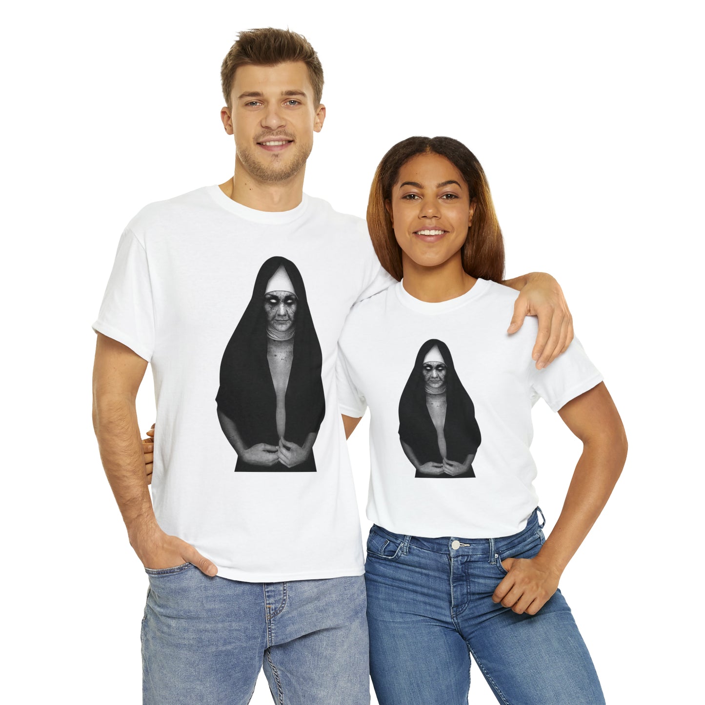 Halloween Scary Evil Nun- Unisex Heavy Cotton Tee