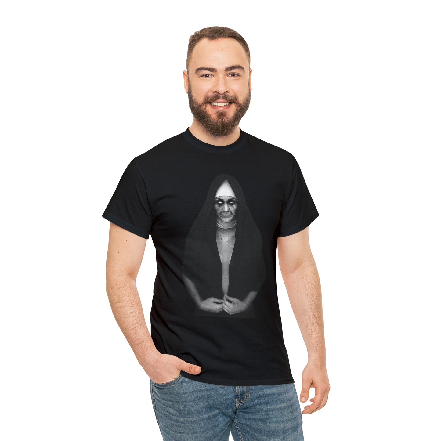 Halloween Scary Evil Nun- Unisex Heavy Cotton Tee