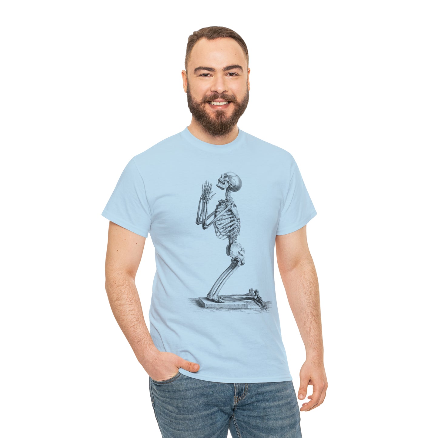 Halloween Praying Skeleton - Unisex Heavy Cotton Tee