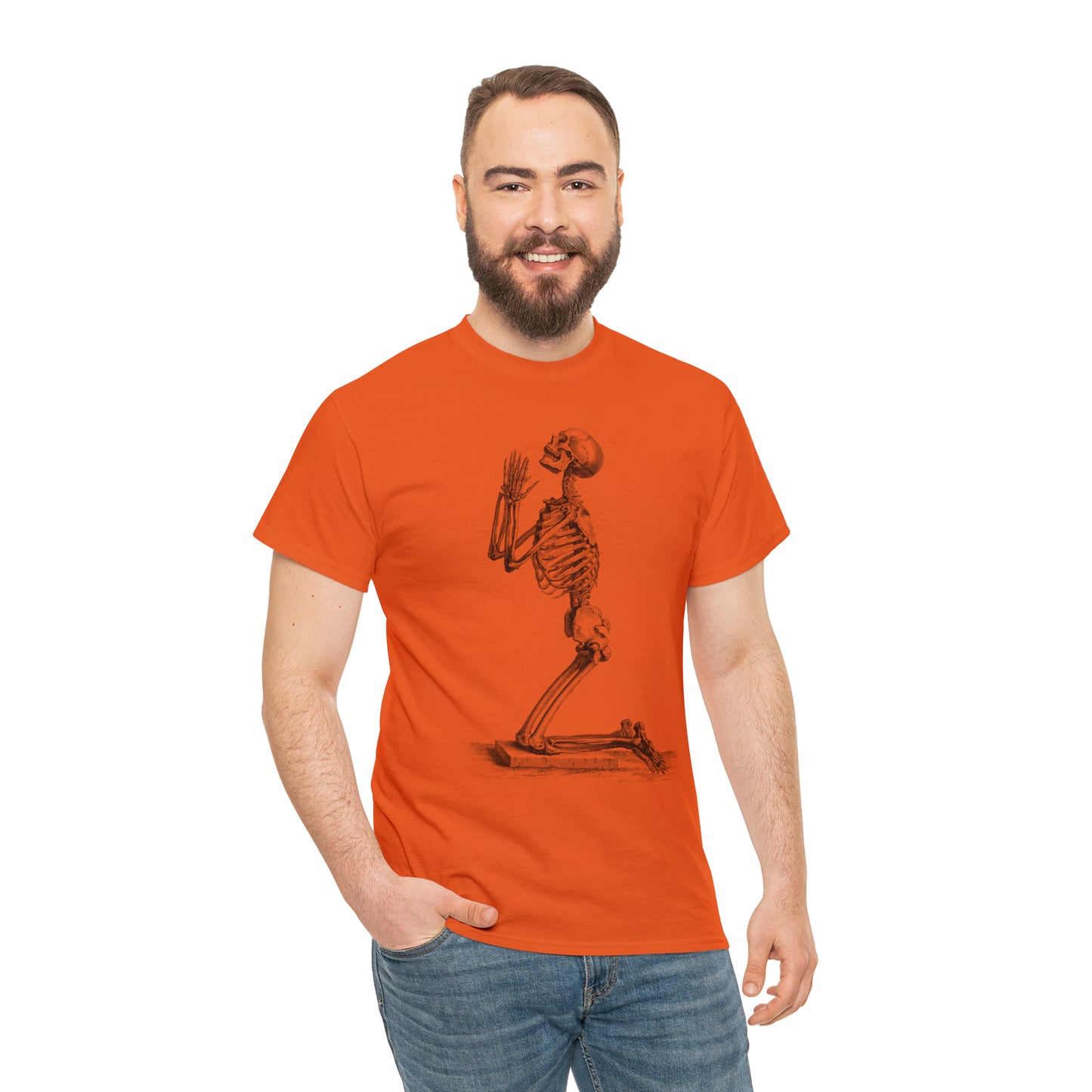 Halloween Praying Skeleton - Unisex Heavy Cotton Tee