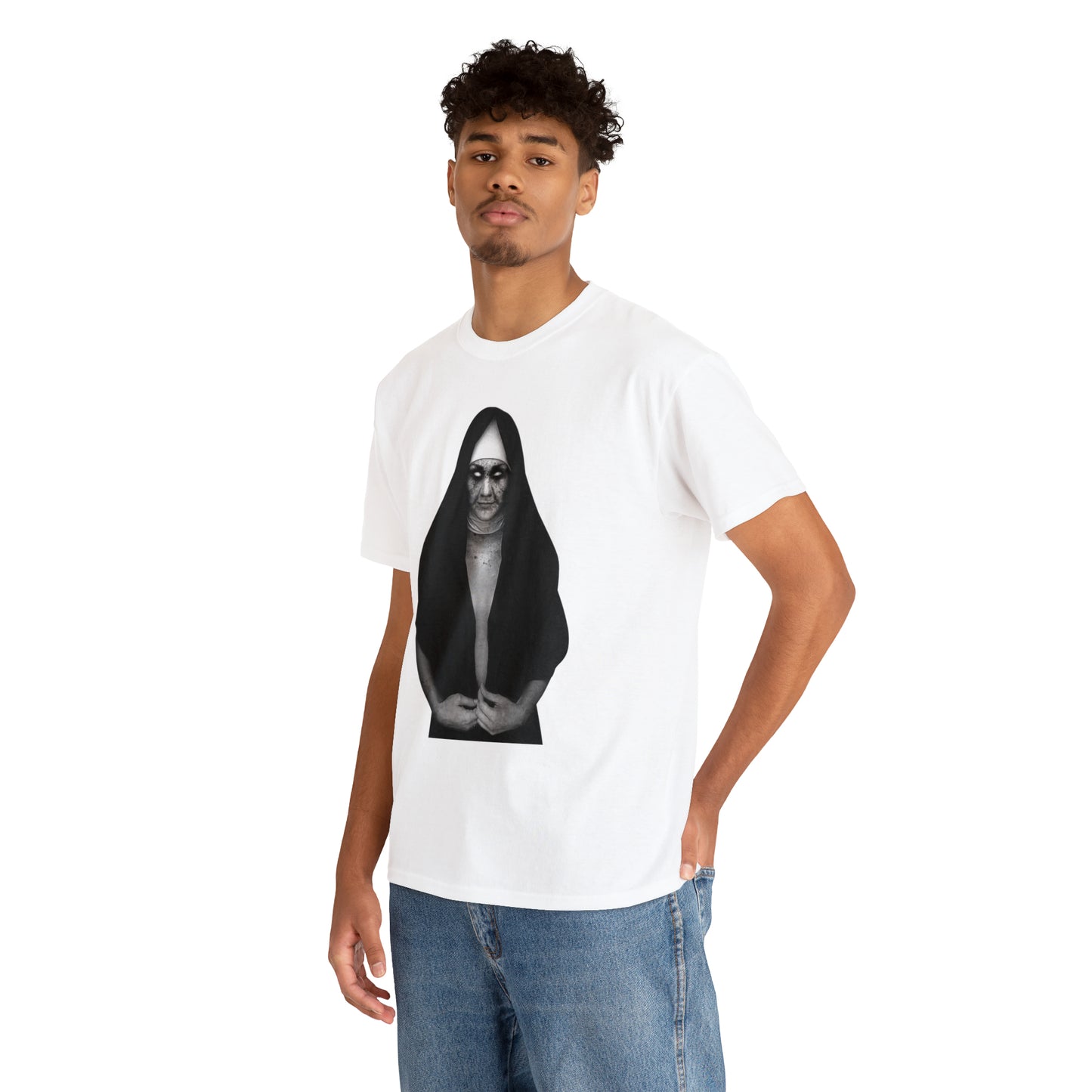 Halloween Scary Evil Nun- Unisex Heavy Cotton Tee