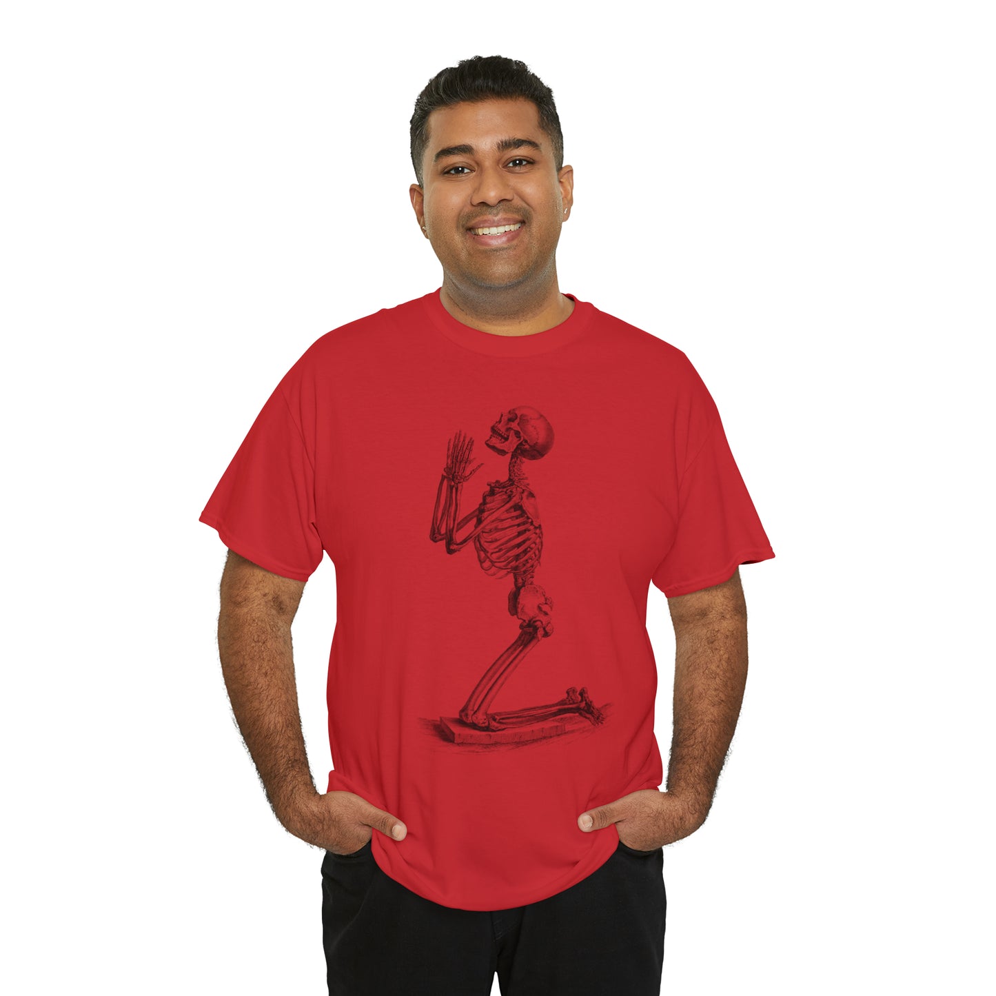 Halloween Praying Skeleton - Unisex Heavy Cotton Tee