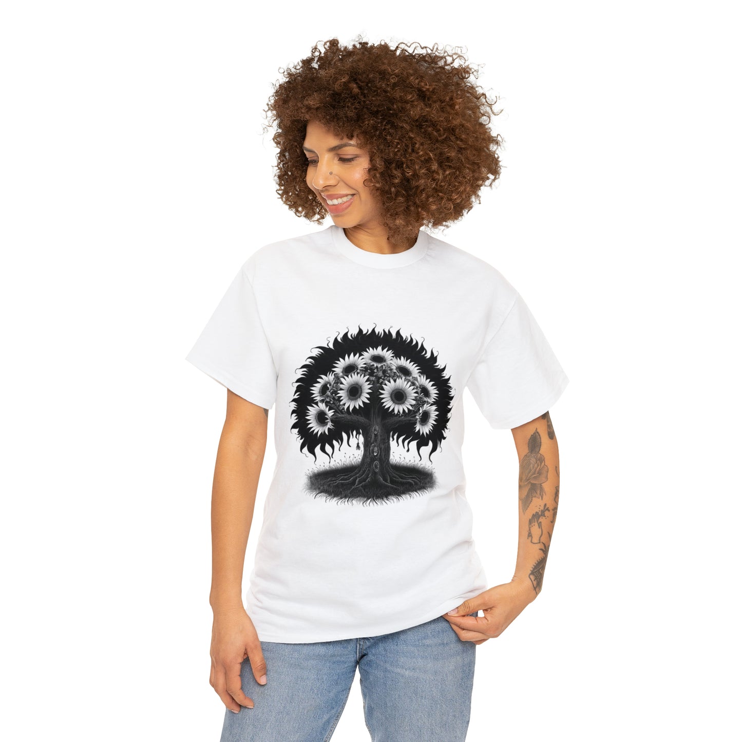 Halloween Scary Sunflower Tree - Unisex Heavy Cotton Tee