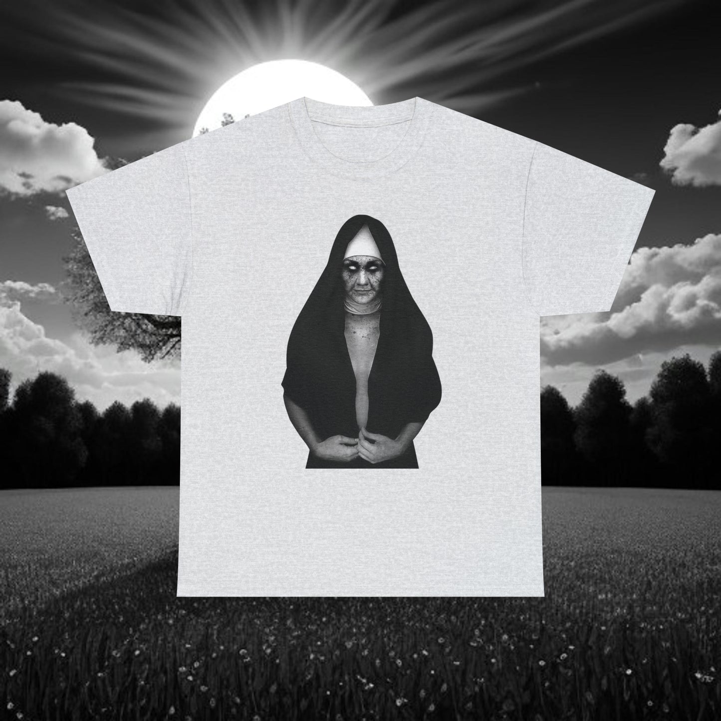 Halloween Scary Evil Nun- Unisex Heavy Cotton Tee