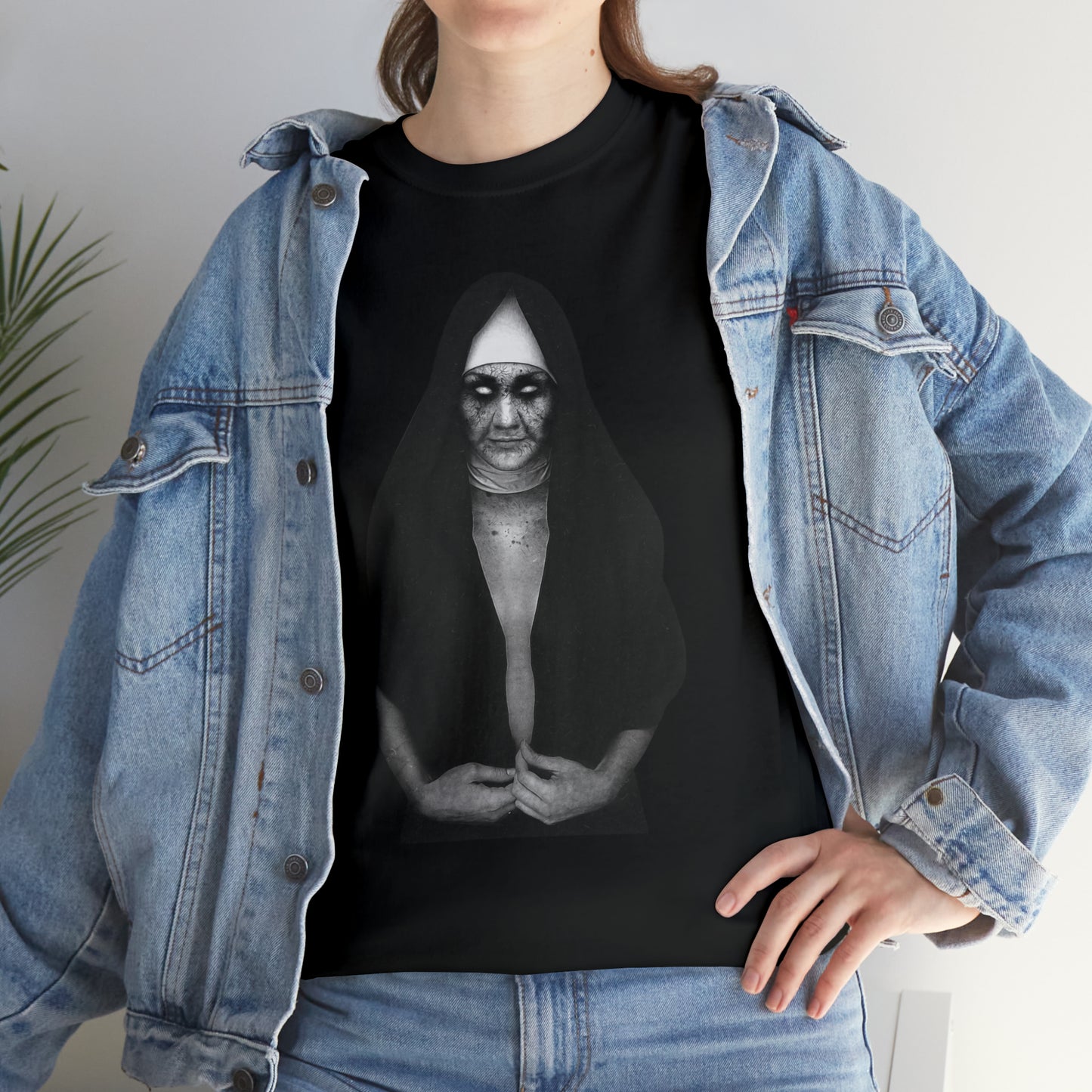 Halloween Scary Evil Nun- Unisex Heavy Cotton Tee