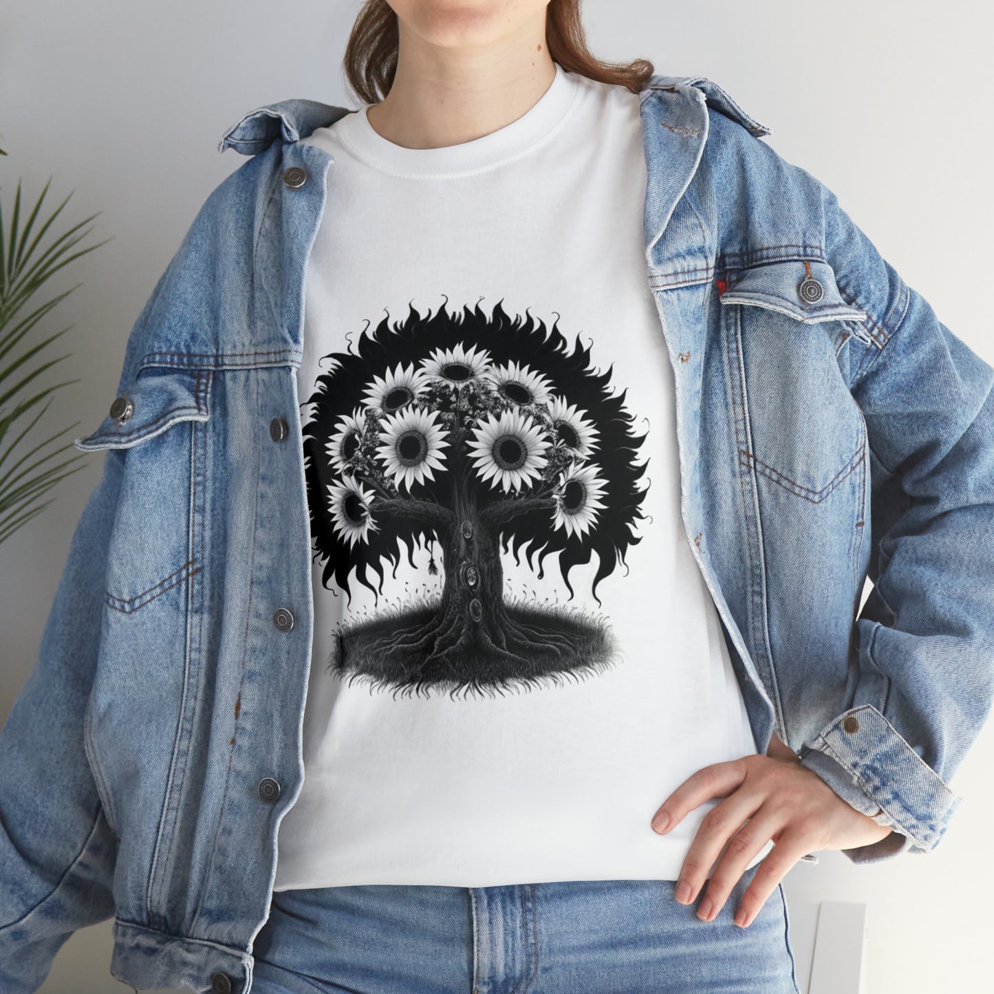 Halloween Scary Sunflower Tree - Unisex Heavy Cotton Tee