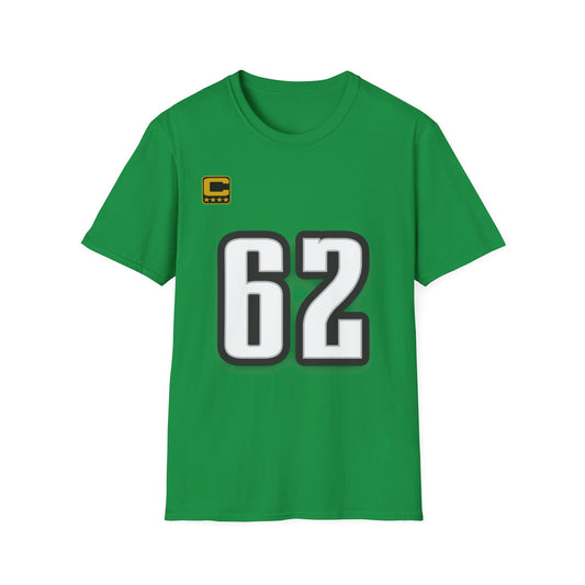 Premium Back Print - Philadelphia Eagles #62 - Kelce Tribute -  Unisex Softstyle T-Shirt